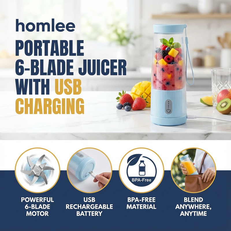 Blend Fresh Juice Anywhere in Seconds – Portable USB 6-Blade Juicer
