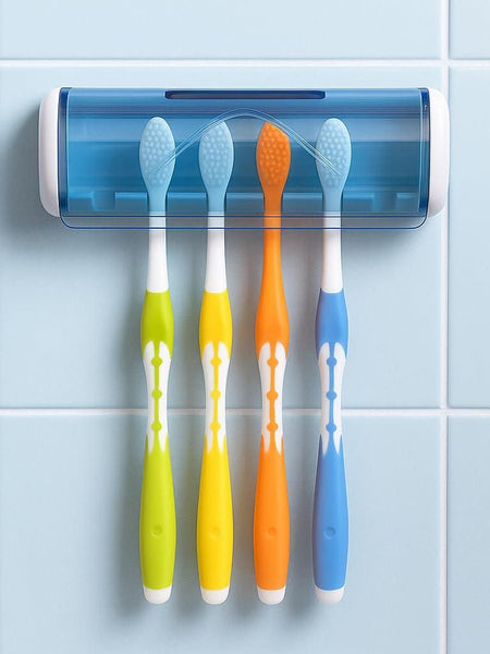 TOOTHBRUSH HOLDER , Adhesive Plastic Toothbrush Holder With Cover.