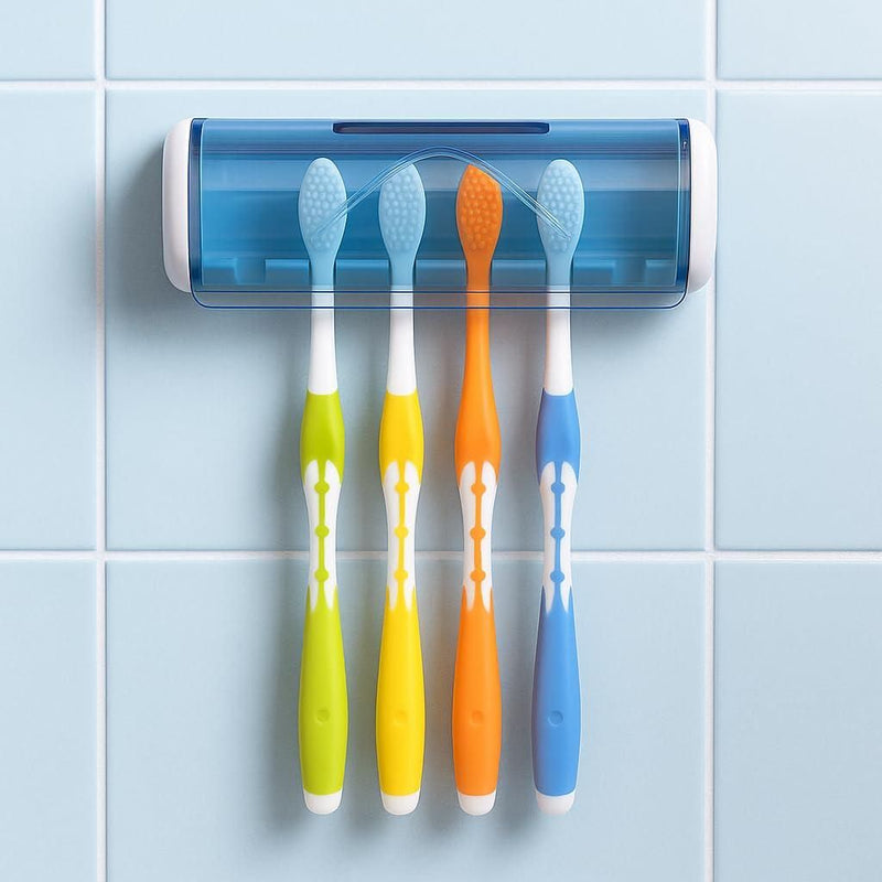 TOOTHBRUSH HOLDER , Adhesive Plastic Toothbrush Holder With Cover.