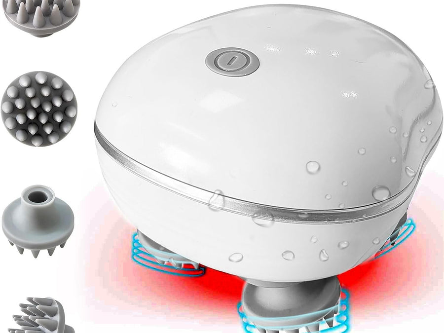 White electronic device with various attachments on a white background