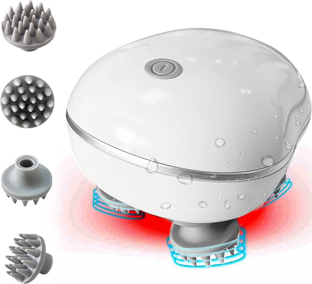 White electronic device with various attachments on a white background